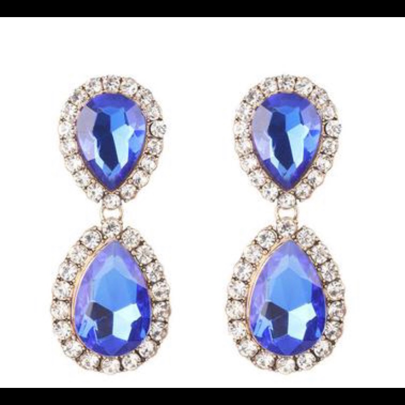 Cobalt Blue Dangling Jewel Rhinestone Earrings